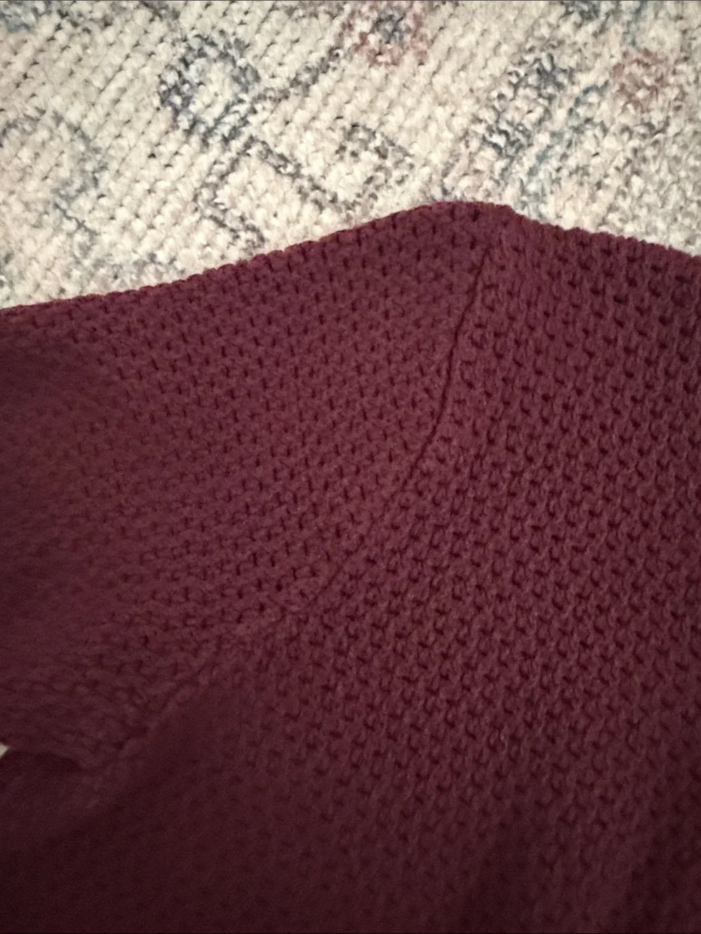 H&M Short-Sleeve Textured Knit Cardigan in Burgundy with Gold Buttons